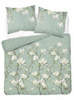 Pościel Miętowa z Białymi Kwiatami Magnolii - 220x200 - Bawełna 