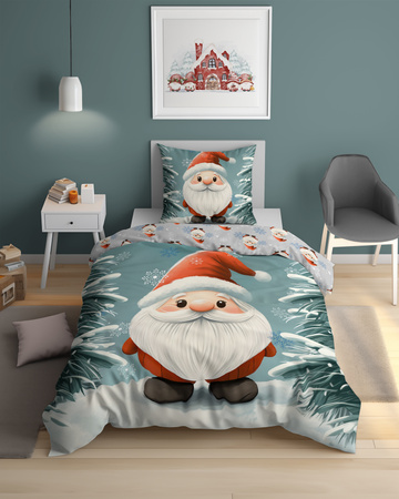 Pościel Młodzieżowa Bawełna 140x200 Świąteczna Skrzat Mikołaj Śnieg