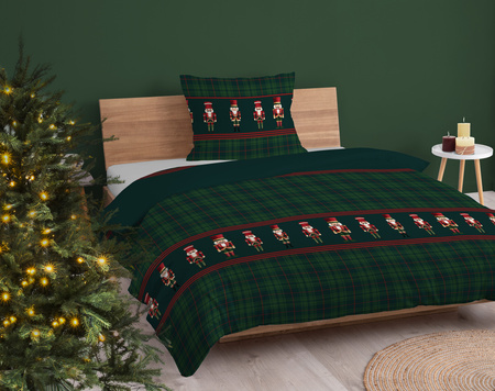 POŚCIEL ŚWIĄTECZNA ŚWIĘTA DZIADEK ŻOŁNIERZYK ZIELONA KRATA BAWEŁNA 140X200