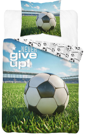 Pościel młodzieżowa 140x200 biała z piłką nożną Never Give Up Dream