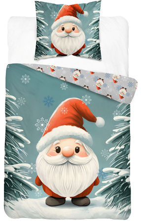 Pościel Młodzieżowa Bawełna 140x200 Świąteczna Skrzat Mikołaj Śnieg