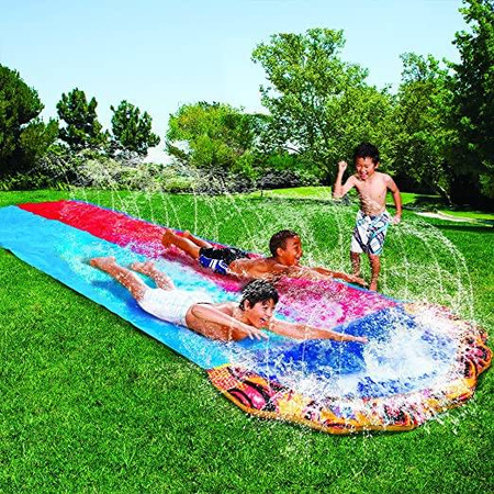 ŚLIZG WODNY PODWÓJNY ŚLIZGAWKA Z FONTANNĄ +2 DESKI