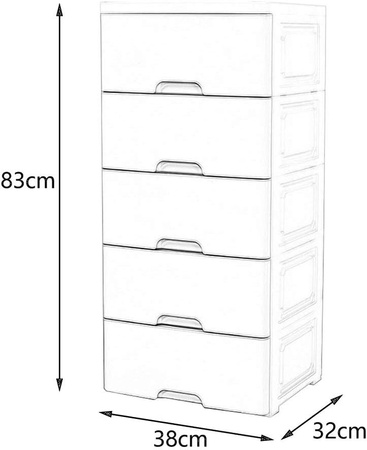 PLASTIKOWY POJEMNIK REGAŁ KOSZ NA ZABAWKI SZAFKA SZUFLADY 5 PÓŁEK SIWY