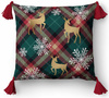 PODUSZKA ŚWIATECZNA JASIEK 45x45 Z FRĘDZLAMI CZERWONA KRATA RENIFER + WKŁAD