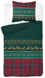 POŚCIEL ŚWIĘTA ŚWIĄTECZNA FLANELA RENIFERY KRATKA FLANELOWA ZIELONA 140X200