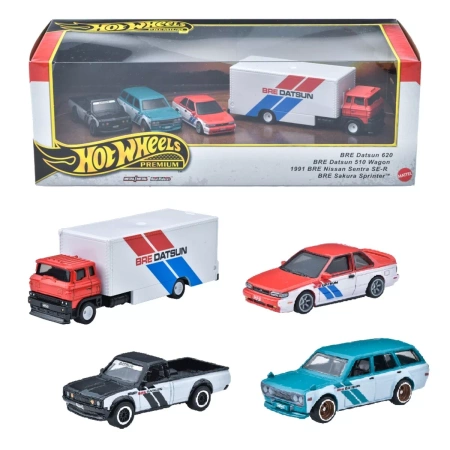 HOT WHEELS PREMIUM ZESTAW 4 POJAZDÓW AUTA RESORAKI BRE DATSUN HRT52