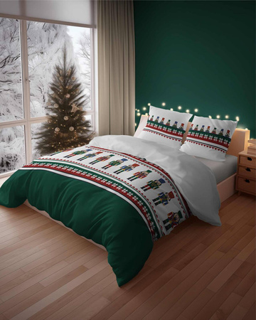 POŚCIEL ŚWIĄTECZNA ŚWIĘTA DZIADEK ŻOŁNIERZYK ZIELONA BAWEŁNA 160X200