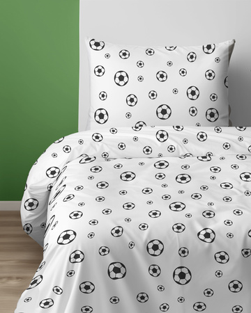 POŚCIEL MŁODZIEŻOWA 140x200 BIAŁA PIŁKA NOŻNA DLA CHŁOPCA 100% BAWEŁNIANA
