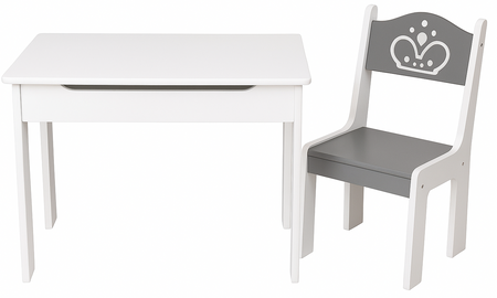 STOLIK BIAŁY SIWY DREWNIANY KSIĘŻNICZKI KRZESEŁKO ZESTAW DLA DZIECI MEBLE
