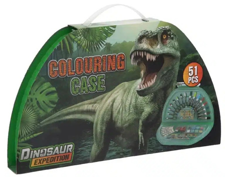 DINOZAUR T-REX ZESTAW PLASTYCZNY KREATYWNY DLA DZIECI PISAKI FARBY 51 SZT