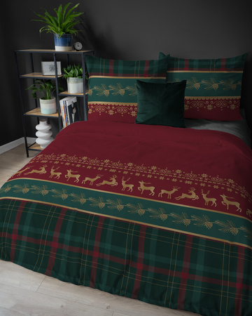 POŚCIEL ŚWIĘTA ŚWIĄTECZNA FLANELA RENIFERY KRATKA FLANELOWA CZERWONA160X200