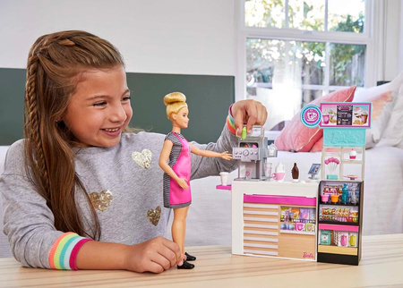 LALKA BARBIE ZESTAW Z LALKĄ KAWIARENKA KAWIARNIA KUCHNIA GMW03