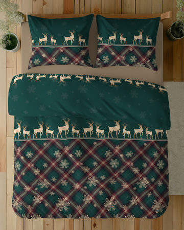 ŚWIĘTA ŚWIĄTECZNA POŚCIELZIELONA RENIFERY KRATKA ŚNIEŻYNKA BAWEŁNA 160X200