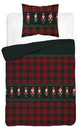 POŚCIEL ŚWIĄTECZNA ŚWIĘTA DZIADEK ŻOŁNIERZYK CZERWONA KRATA BAWEŁNA 140X200