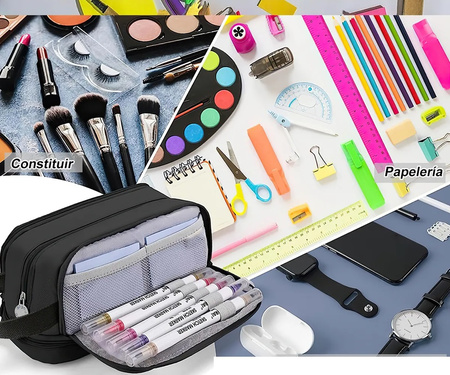 DUŻY PIÓRNIK WIELOFUNKCYJNY SASZETKA KOSMETYCZKA CZTEROKOMOROWY SZKOLNY