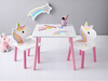 JEDNOROŻEC KONIK BIAŁY STÓŁ STOLIK DREWNIANY 2 KRZESŁA DLA DZIECI MEBELKI