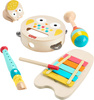 FISHER-PRICE DREWNIANE INSTRUMENTY FLET CYMBAŁKI TAMBURYN KASTANIET MARAKAS