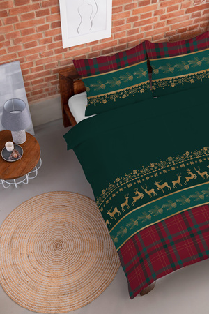 POŚCIEL ŚWIĘTA ŚWIĄTECZNA FLANELA RENIFERY KRATKA FLANELOWA ZIELONA 220X200