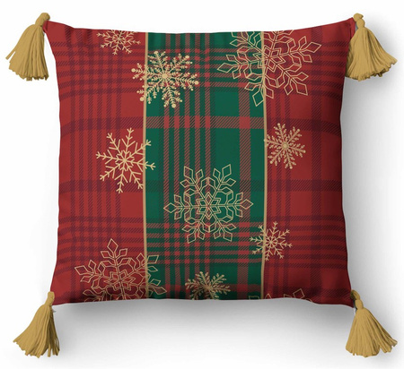 Poduszka Dekoracyjna 45x45 Jasiek Świąteczna Frędzle Czerwona Krata + Wkład