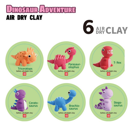 MASA PLASTYCZNA ZESTAW 6 SZTUK SUPER CLAY PIANKOLINA DINOZAURY