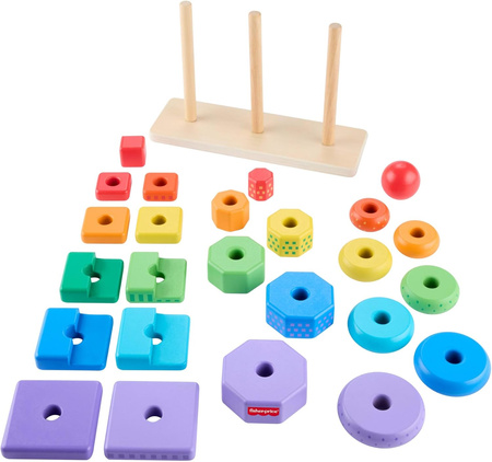 Fisher-Price DREWNIANE PIRAMIDKI KLOCKI SORTER KSZTAŁTÓW SENSORYKA HXT76