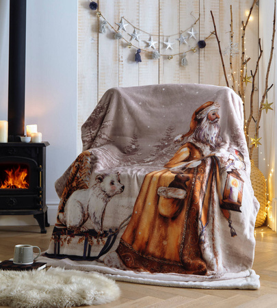 ŚWIĘTA MIKOŁAJ CIEPŁY KOC ŚWIĄTECZNY PLED SHERPA