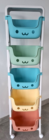 REGAŁ SZAFKA NA ZABAWKI PLASTIKOWY ORGANIZER 5X POJEMNIKI KÓŁKACH DZIECI