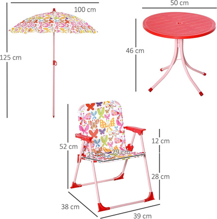 MOTYLKI OGRODOWY STOLIK KRZESŁA PARASOL DZIECI