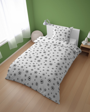 POŚCIEL MŁODZIEŻOWA 140x200 BIAŁA PIŁKA NOŻNA DLA CHŁOPCA 100% BAWEŁNIANA