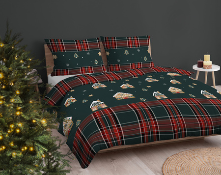 POŚCIEL ŚWIĄTECZNA ŚWIĘTA ZIELONA DOMEK Z PIERNIKA KRATA BAWEŁNA 220X200