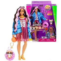 LALKA BARBIE EXTRA PIESEK Corgi AKCESORIA Sportowa Czarno-różowe włosy