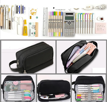 DUŻY PIÓRNIK WIELOFUNKCYJNY SASZETKA KOSMETYCZKA CZTEROKOMOROWY SZKOLNY