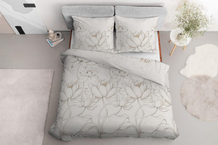 Pościel Satynowa 160x200 Kremowa Kwiat Lotosu Home Elegance