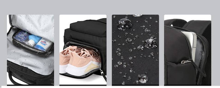 CZARNY PLECAK WALIZKA BAGAŻ PODRÓŻNY DO SAMOLOTU NA LAPTOPA USB KABINOWY