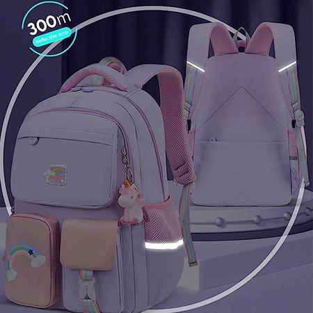 JEDNOROŻEC PLECAK SZKOLNY TORNISTER 1-3 BRELOK ODBLASKI KIESZONKA NA BIDON