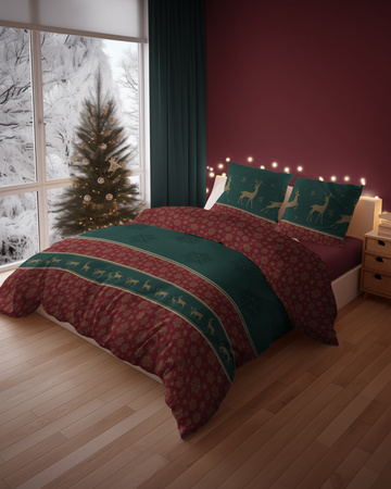 ŚWIĘTA ŚWIĄTECZNA POŚCIEL RENIFERY ZIELONA BAWEŁNA 160X200