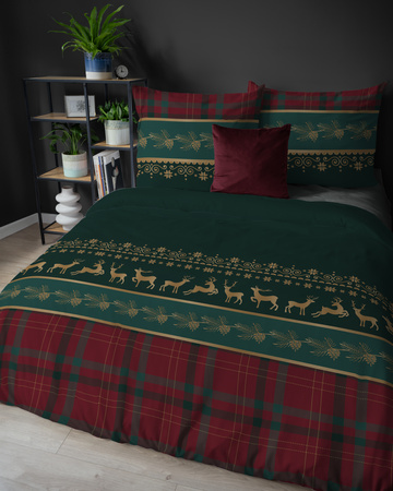 POŚCIEL ŚWIĘTA ŚWIĄTECZNA FLANELA RENIFERY KRATKA FLANELOWA ZIELONA 220X200