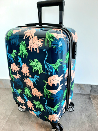 DINOZAURY DINOZAUR WALIZKA NA KÓLKACH DZIECIĘCA PODRÓŻNA SZYFR NA WAKACJE