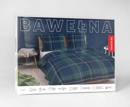 ŚWIĘTA ŚWIĄTECZNA POŚCIEL KRATA KRATKA NIEBIESKA ZIELONA BAWEŁNA 220X200