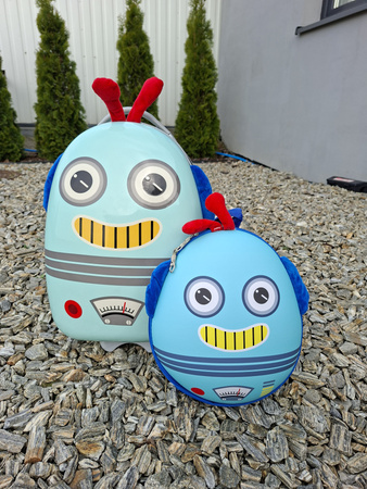 ROBOT ZESTAW WALIZKA NA KÓŁKACH PLECAK DLA DZIECI KÓŁKA LED ŚWIECI