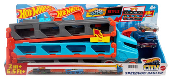 HOT WHEELS TRANSPORTER AUTEK 2w1 ROZKŁADANE TORY WYŚCIGOWE + 3 autka