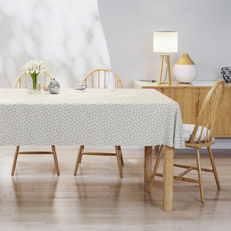 OBRUS NA STÓŁ BEŻOWY KOŁA BOHO 140x220 BAWEŁNA