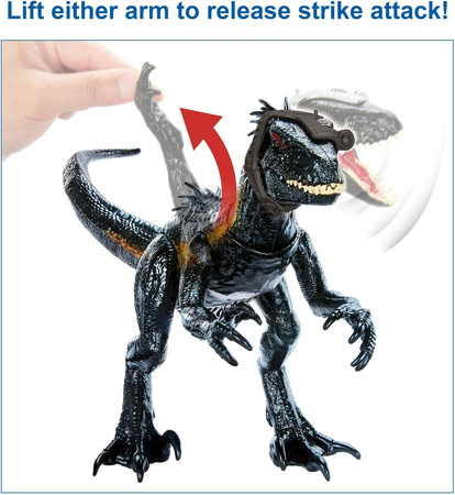 MATTEL JURASSIC WORLD FIGURKA DINOZAUR INDORAPTOR SUPERATAK DŹWIĘK ŚWIATŁO