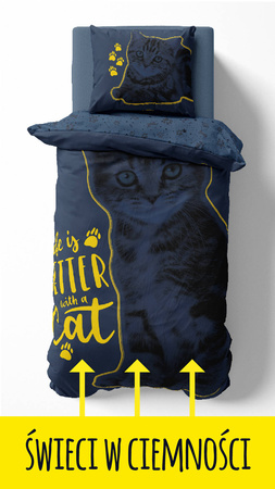 KOT KOTEK POŚCIEL ŚWIECĄCA W CIEMNOŚCI ŚWIECI DWUSTRONNA 160X200