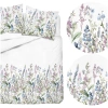 Pościel Satynowa 160x200 Biała w Niebiesko-Fioletowe Polne Kwiaty - Satin S