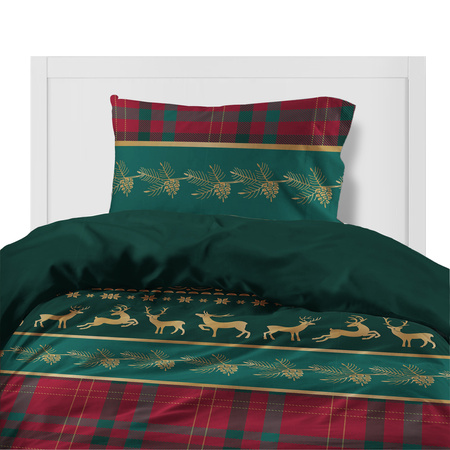 POŚCIEL ŚWIĘTA ŚWIĄTECZNA FLANELA RENIFERY KRATKA FLANELOWA ZIELONA 140X200