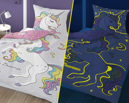 JEDNOROŻEC UNICORN KONIK POŚCIEL ŚWIECĄCA W CIEMNOŚCI ŚWIECI FLUO 160x200