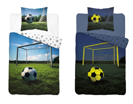 PIŁKA NOŻNA FOOTBALL BRAMKA GOL PIŁKI POŚCIEL BAWEŁNA FLUO ŚWIECI 140X200