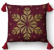 PODUSZKA ŚWIATECZNA JASIEK 45x45 Z FRĘDZLAMI ŚNIEŻYNKA CZERWONA + WKŁAD