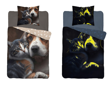 PIES KOT PIESEK KOTEK GOLDEN POŚCIEL ŚWIECĄCA ŚWIECI 140x200